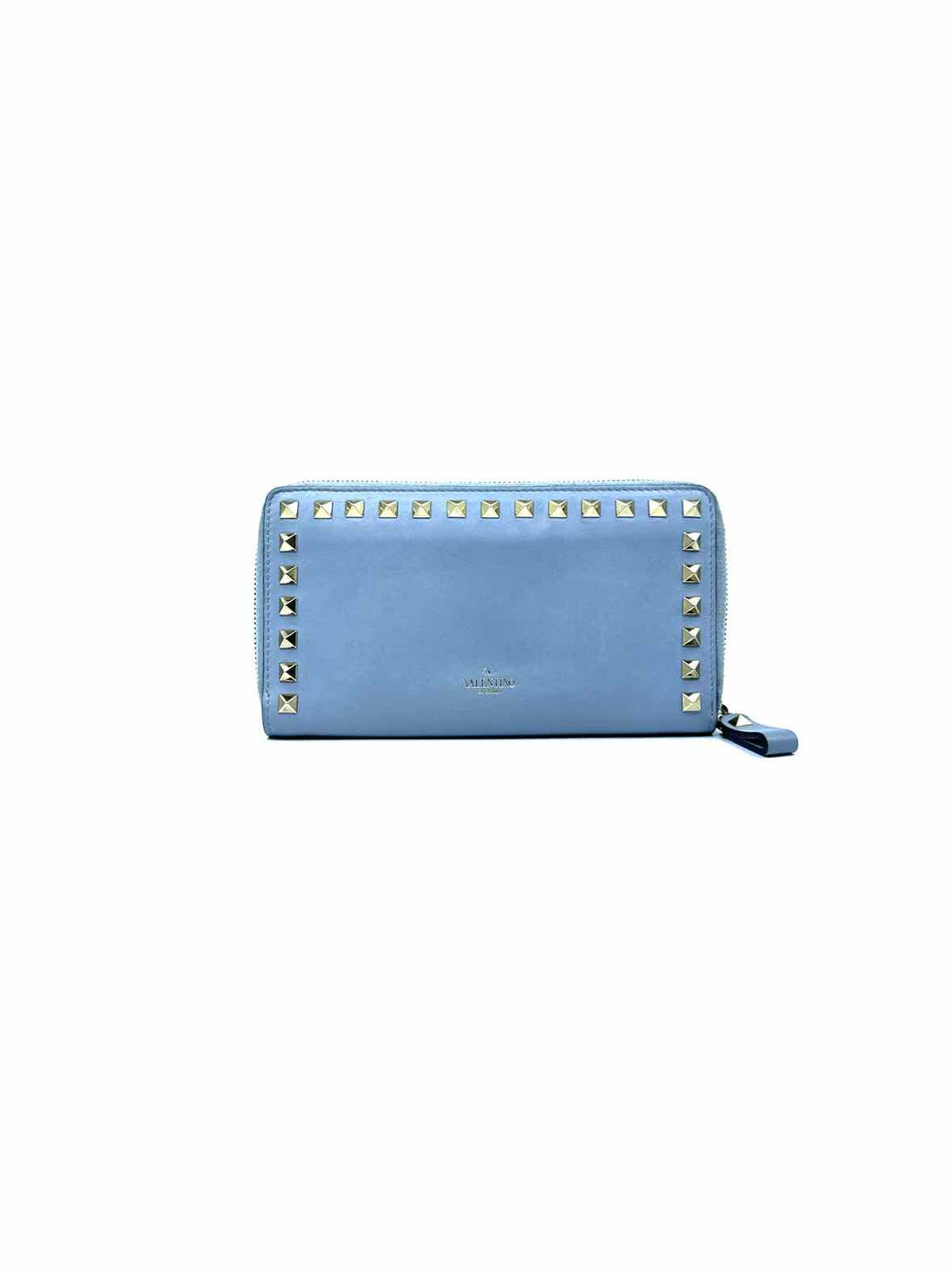 VALENTINO Rockstud Baby Blue Leather Solid Wallet
