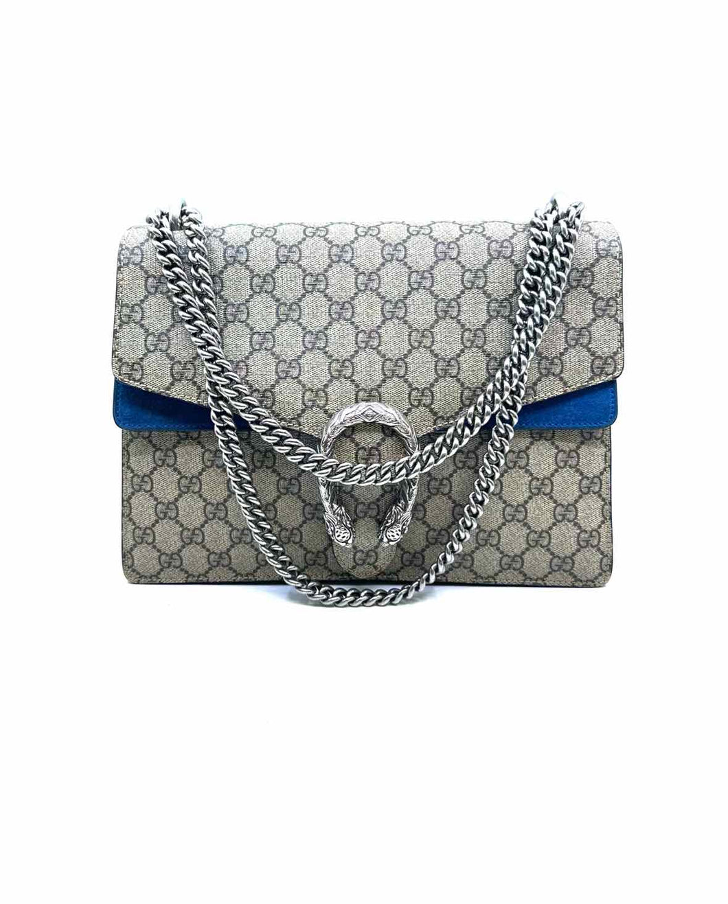 GUCCI Brown, Blue Coated Leather Monogram Handbag
