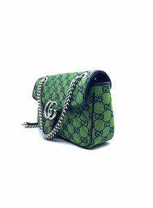 GUCCI Navy, Green Canvas Monogram Handbag
