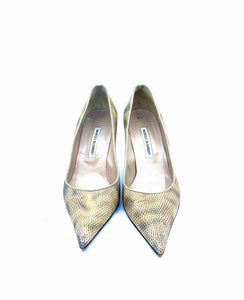MANOLO BLAHNIK Size 10.5 Beige Lizard Solid Pumps