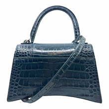 Load image into Gallery viewer, BALENCIAGA Hourglass Small Shiny Croc-Embossed Teal Leather Handbag
