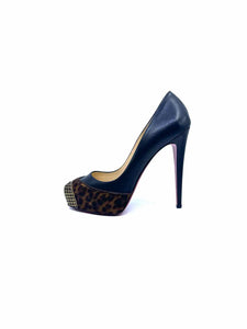 CHRISTIAN LOUBOUTIN Size 10 Brown, black Leather Pony Hair Cheetah print Pumps