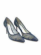 Load image into Gallery viewer, JIMMY CHOO Romy Size 11.5 Black Mesh Sequined Abstract Pumps
