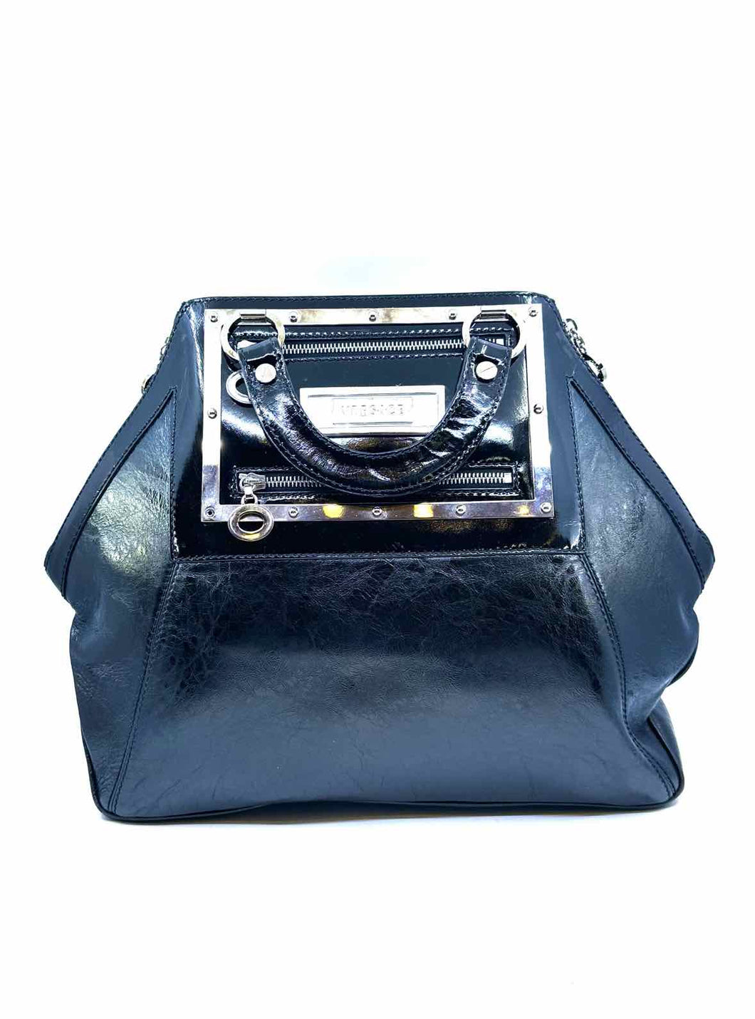 VERSACE Black Leather Solid Handbag