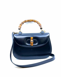 GUCCI Black Leather Solid Handbag