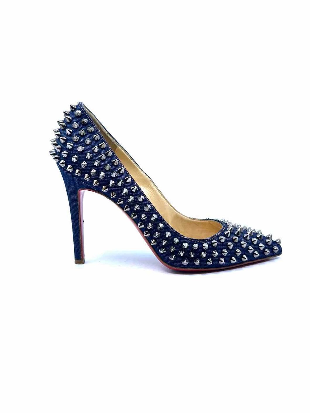 CHRISTIAN LOUBOUTIN Size 6.5 Blue Denim Rockstud Pumps