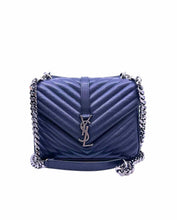 Load image into Gallery viewer, YVES SAINT LAURENT College Black Leather Chevron quilted Handbag

