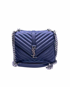 YVES SAINT LAURENT College Black Leather Chevron quilted Handbag