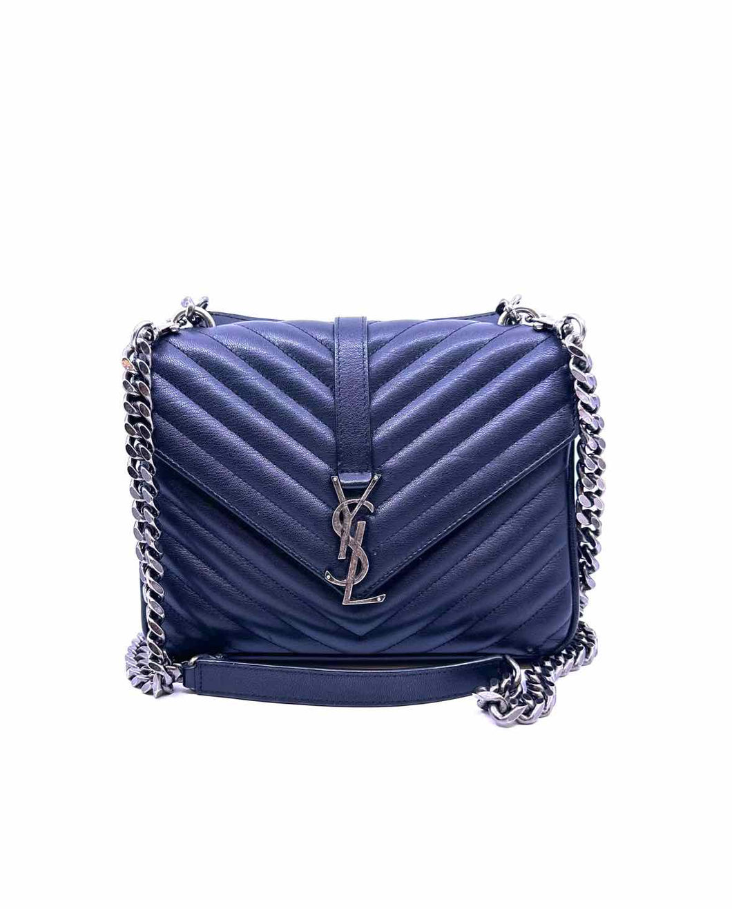 YVES SAINT LAURENT College Black Leather Chevron quilted Handbag