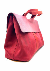 HERMES Red Canvas, Leather Handbag
