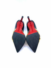 Load image into Gallery viewer, CHRISTIAN LOUBOUTIN Size 8.5 Black, gold Patent Leather Pumps
