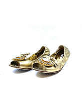 Load image into Gallery viewer, MIU MIU Size 6 Gold Leather Flats
