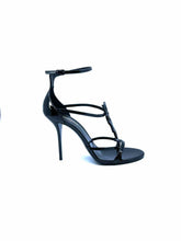 Load image into Gallery viewer, YVES SAINT LAURENT Cassandra Size 11 Black Patent Leather Solid Sandals
