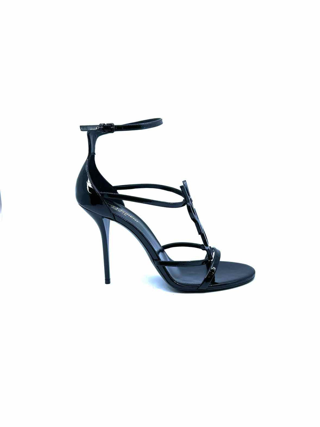 YVES SAINT LAURENT Cassandra Size 11 Black Patent Leather Solid Sandals