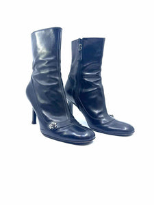 CHANEL Size 7 Black Leather Ankle Boot