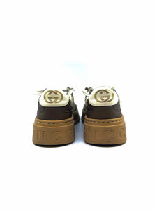 GUCCI Size 7.5 Brown Canvas, Leather LOGO Sneakers