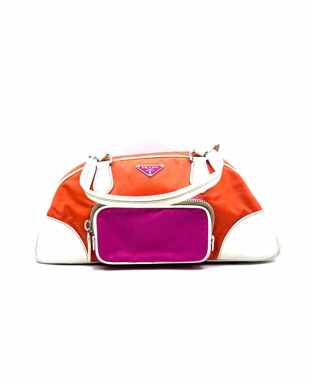 PRADA Orange, Pink, Green, Purple Nylon Leather Handbag