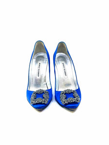 MANOLO BLAHNIK Size 7.5 Blue Satin Solid Pumps