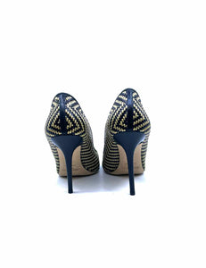 JIMMY CHOO Size 12 Gold, Black Weaved Pumps