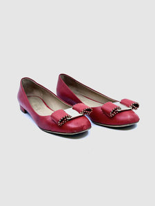 SALVATORE FERRAGAMO Size 7.5 Red Leather Solid Flats