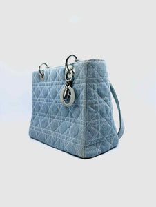 CHRISTIAN DIOR Medium Denim Cannage Lady Dior Blue Denim Quilted Handbag