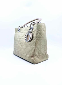 CHRISTIAN DIOR Lady Dior Beige Nylon Quilted Handbag