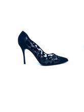 Load image into Gallery viewer, MANOLO BLAHNIK Size 9 Black Suede Leopard Pumps
