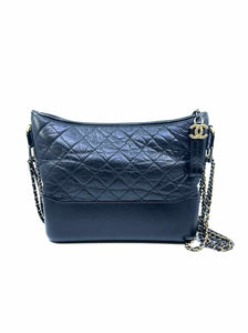 CHANEL Gabrielle Hobo Medium Black Lambskin Lace Quilted Handbag