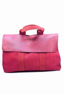 HERMES Red Canvas, Leather Handbag