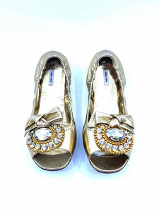MIU MIU Size 6 Gold Leather Flats