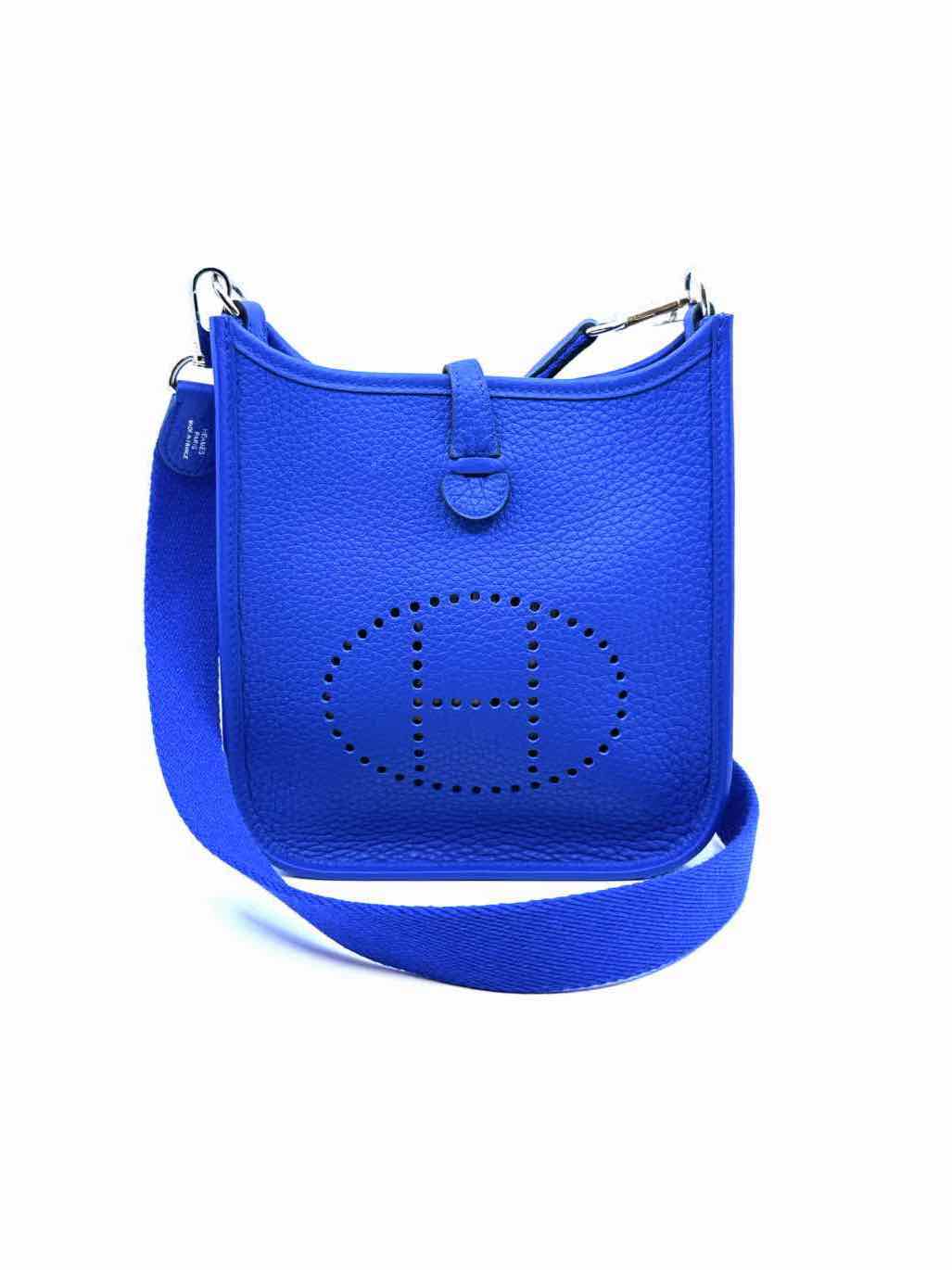 HERMES Evelyne 16 Electric Blue Pebbled Leather Solid Handbag