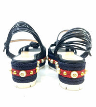 Load image into Gallery viewer, GUCCI Size 7.5 Navy, red Leather Stripe Wedge
