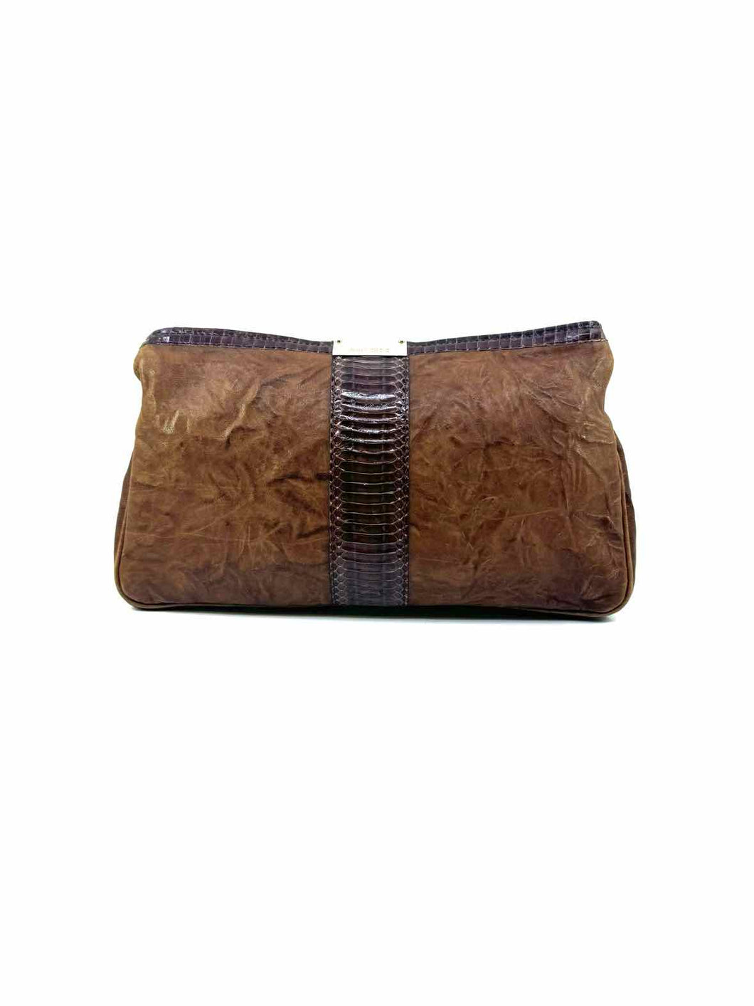 JIMMY CHOO Brown Leather Solid Clutch