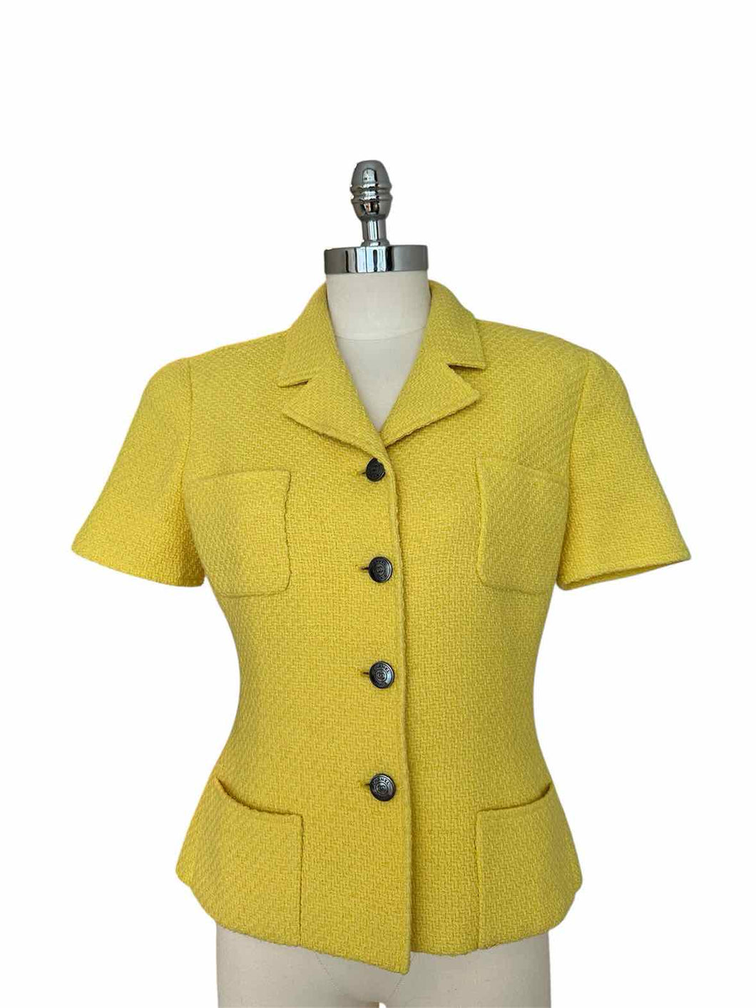 CHANEL Size S Yellow Tweed Solid Blazer