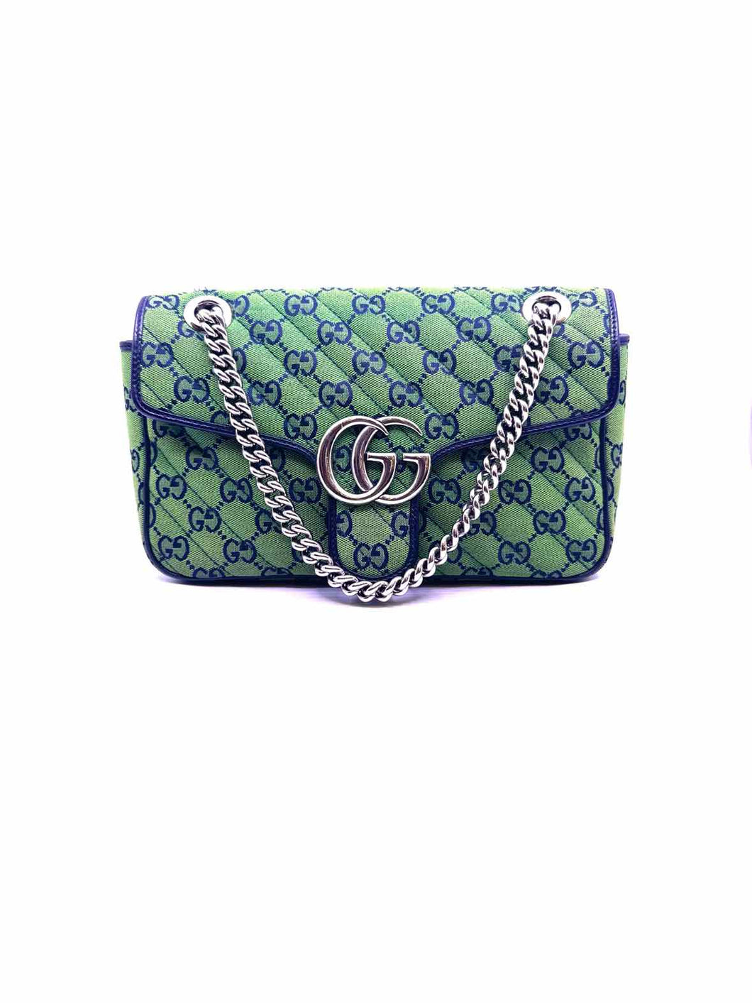 GUCCI Navy, Green Canvas Monogram Handbag