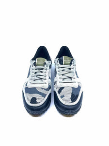 VALENTINO Size 8 Black, grey Leather Knit Camoflage Sneakers
