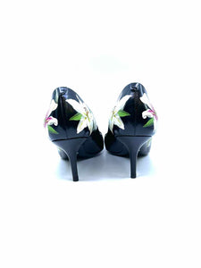 DOLCE & GABBANA Size 9 black, white Leather Floral Pumps