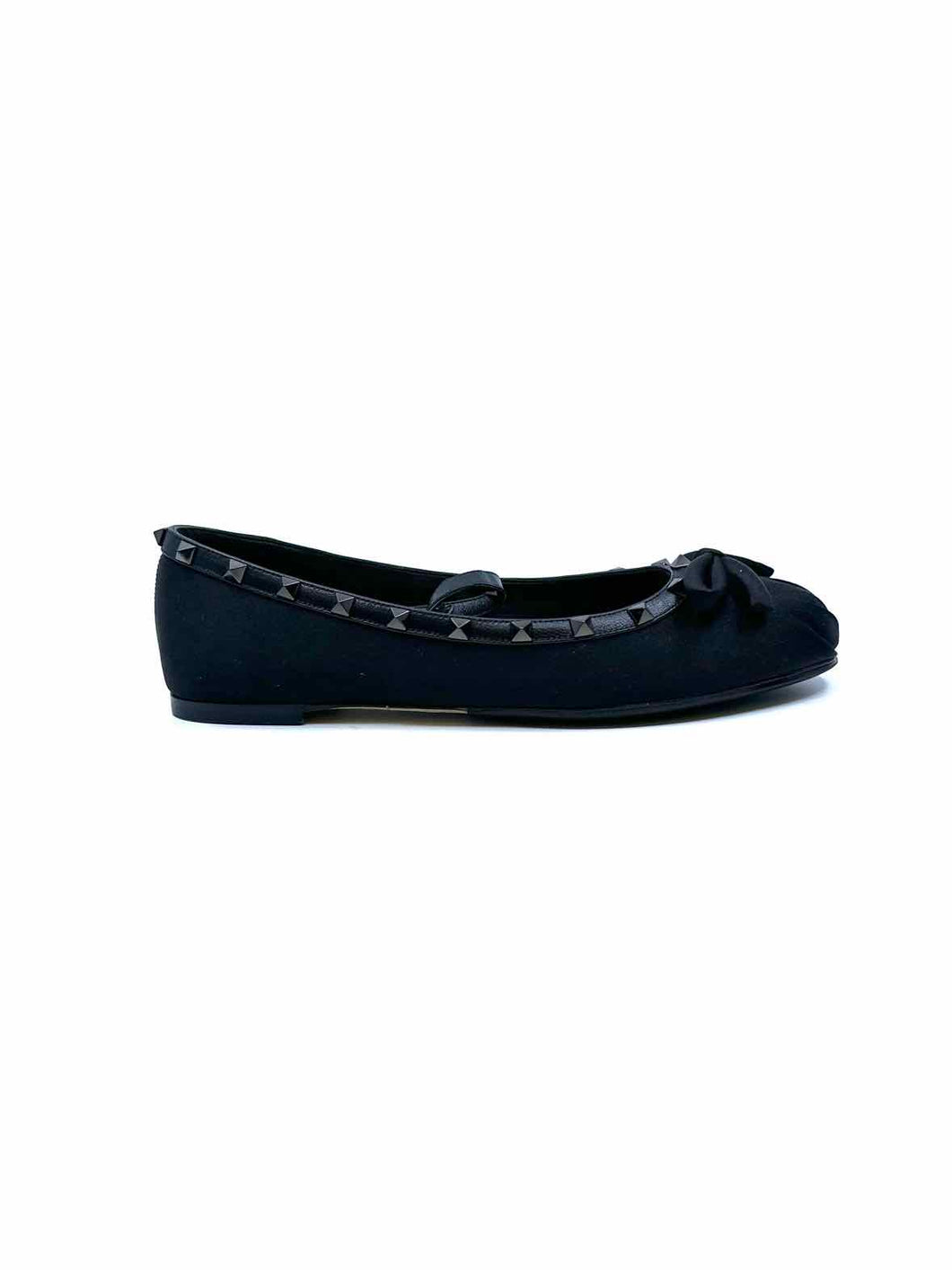 VALENTINO Size 11 Black Satin Solid Flats