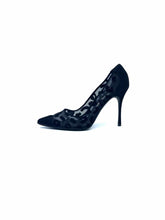 Load image into Gallery viewer, MANOLO BLAHNIK Size 9 Black Suede Leopard Pumps
