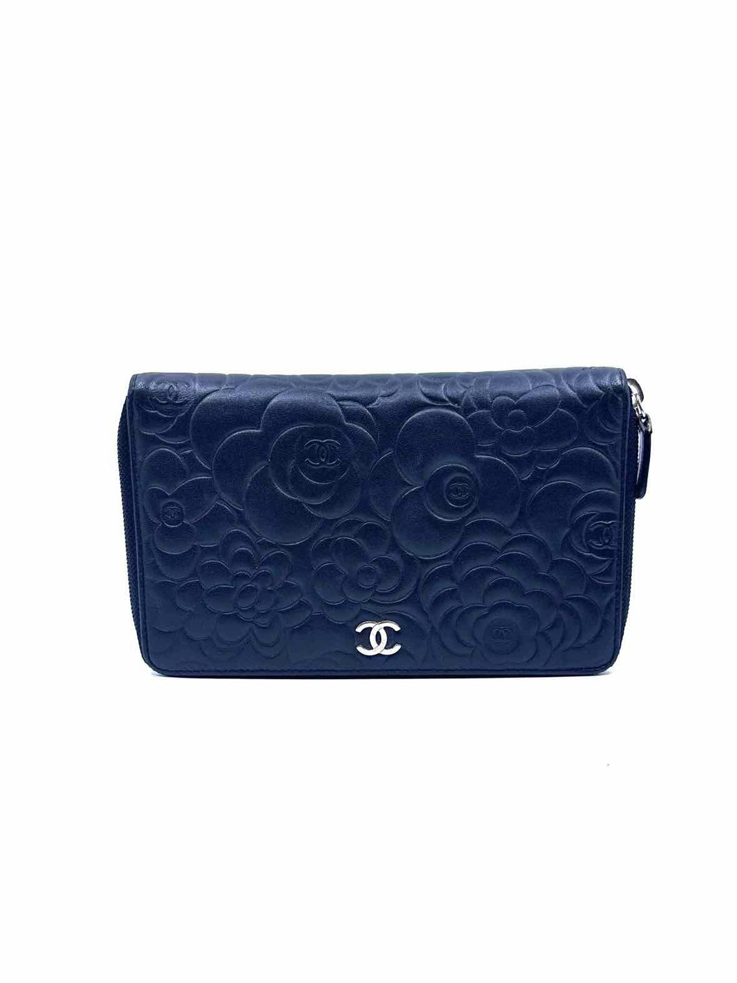 CHANEL Black Leather Camellia Wallet