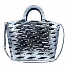 Load image into Gallery viewer, BALENCIAGA Neo 2way Basket Tote Silver Metallic Patent Leather Handbag

