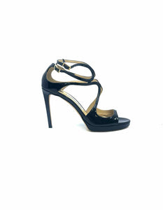 JIMMY CHOO Size 8.5 Black Patent Leather Solid Sandals