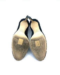 JIMMY CHOO Size 8.5 Black Velvet Cheetah print Pumps