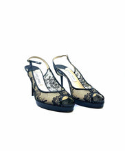 Load image into Gallery viewer, JIMMY CHOO Size 9.5 Black &amp; Beige Lace Sandals
