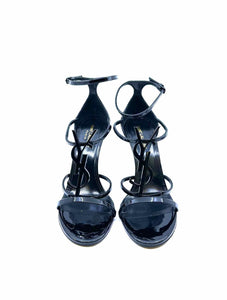 YVES SAINT LAURENT Cassandra Size 11 Black Patent Leather Solid Sandals