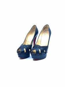 CHRISTIAN LOUBOUTIN Size 6.5 Black Leather Metallic Solid Pumps