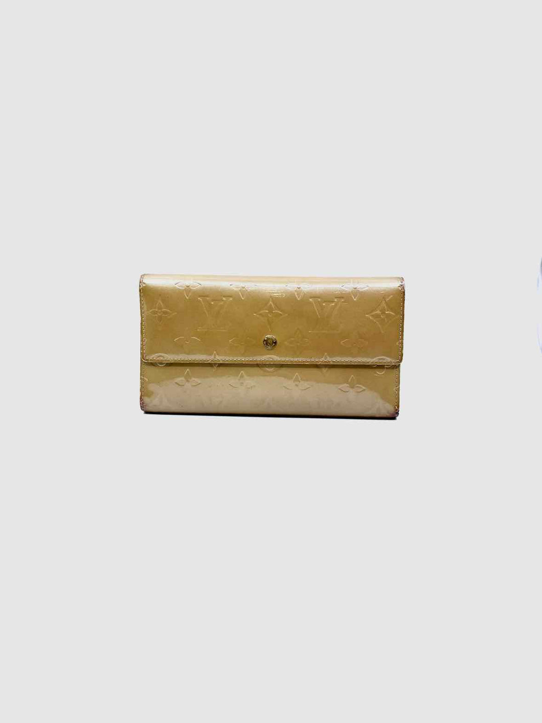 LOUIS VUITTON Sarah Wallet Beige Patent Leather Monogram Wallet