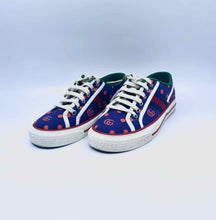 Load image into Gallery viewer, GUCCI Size 6 Blue, Red Canvas Polka Dot Sneakers
