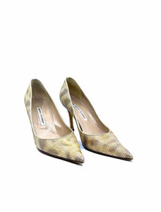 MANOLO BLAHNIK Size 10.5 Beige Lizard Solid Pumps