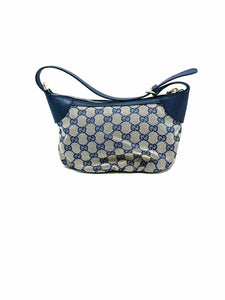 GUCCI Navy, Beige Canvas Monogram Handbag